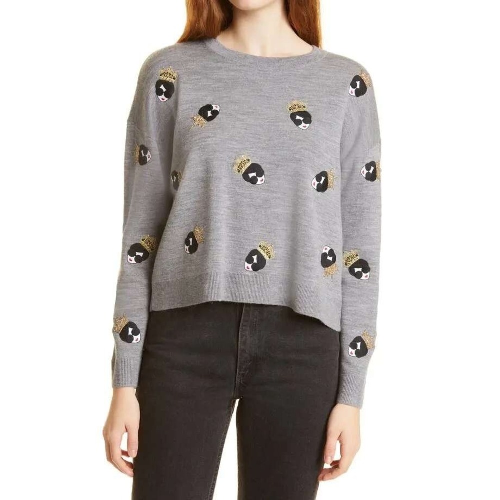 Alice + Olivia Gleeson Embellished Pullover Sweater Stace Face Crown M